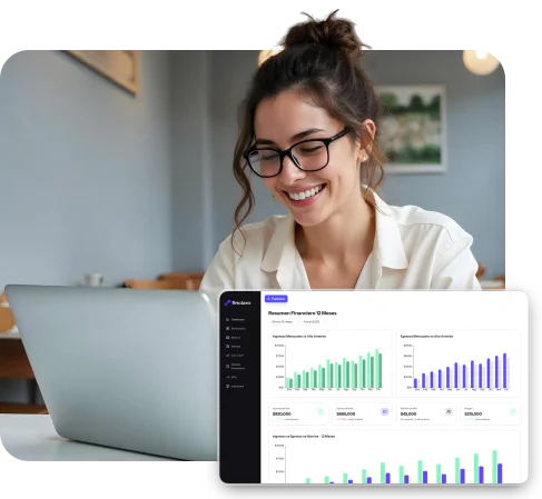Visual de dashboard financiero en laptop
